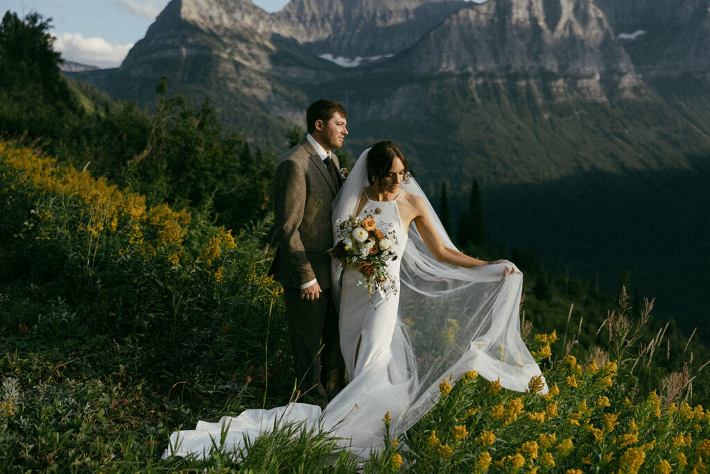 Elopement photos on the side of Going-To-The-Sun-Road in Glacier National Park