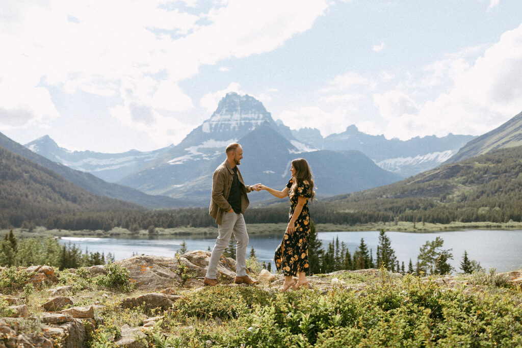 Couple dances together in Many Glacier to celebrate their anniversary