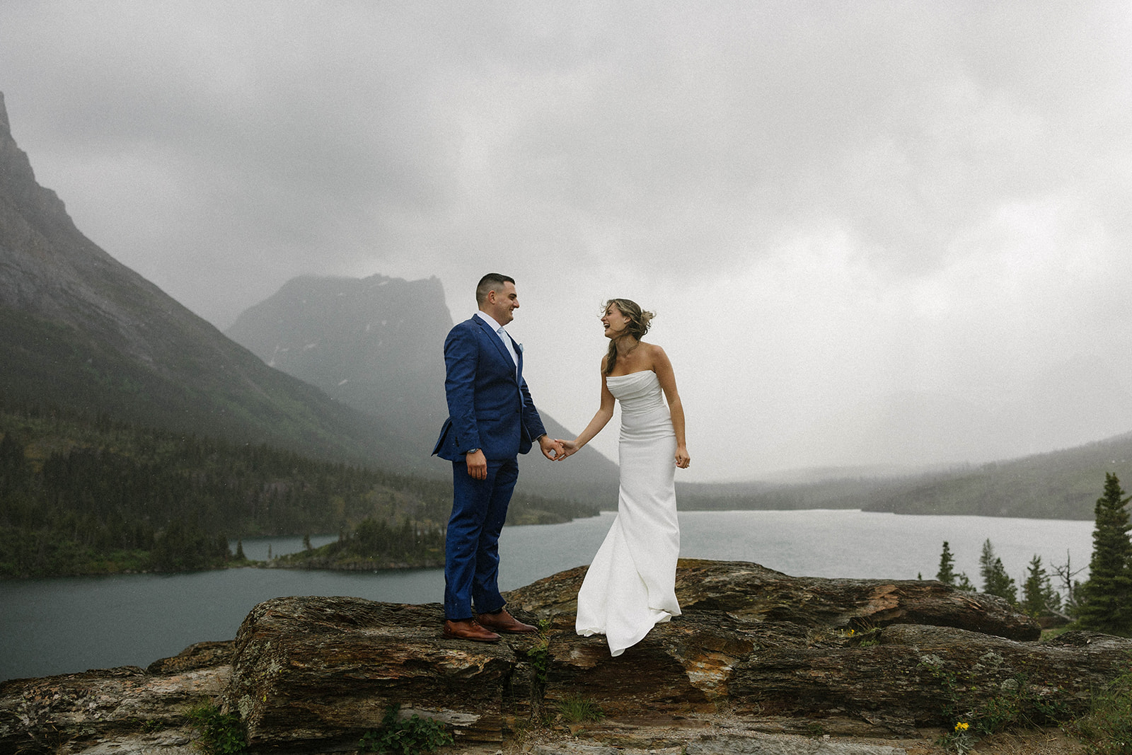 Rainy elopement day at Sun Point in Glacier National Park