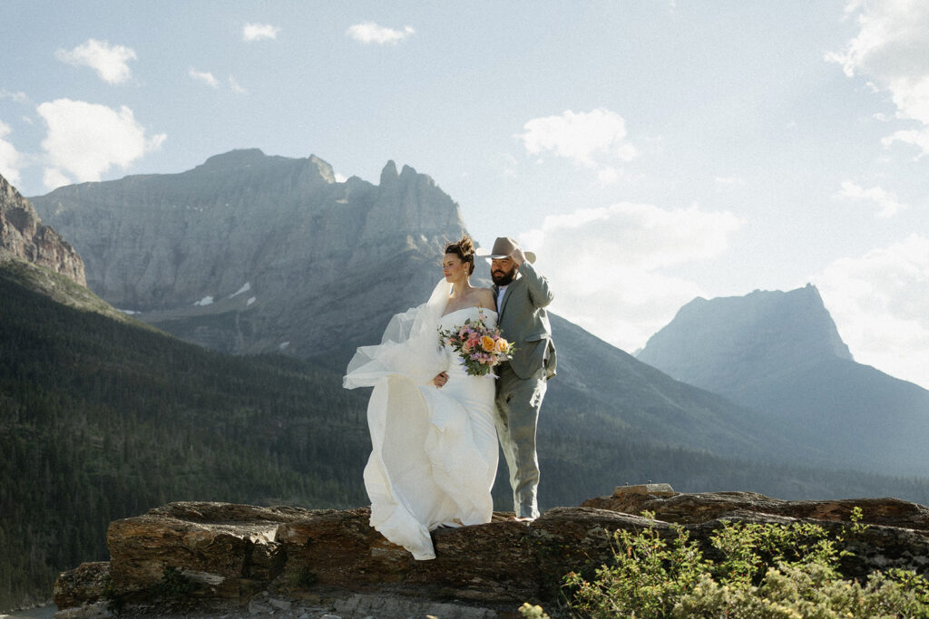 Bride and groom getting married at Sun Point in Glacier National Park