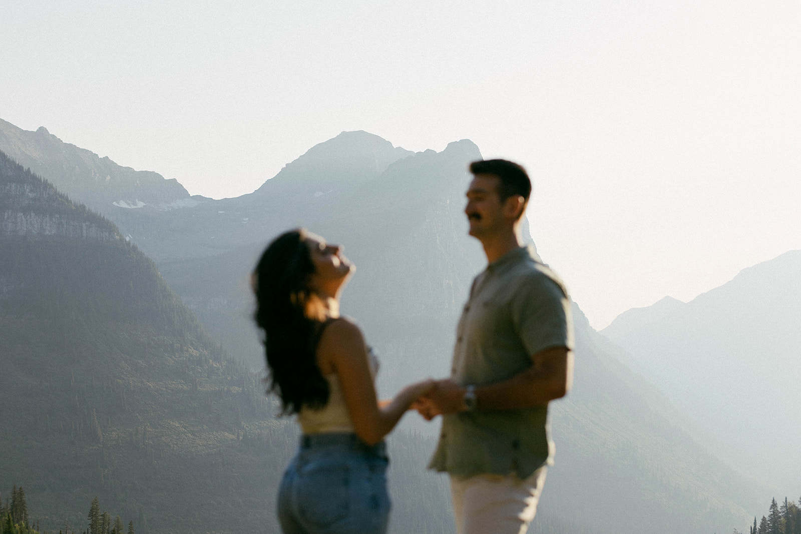 Golden hour engagement session at Big Bend in Glacier National Park