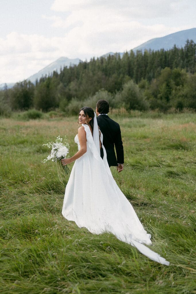 Bride and Groom at their elevated Dog Creek Lodge Wedding in Montana