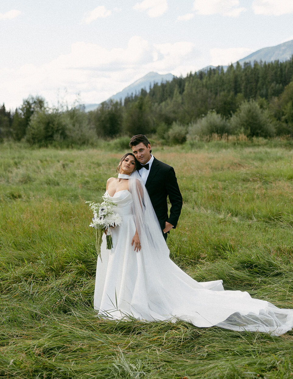 Bride and Groom at their elevated Dog Creek Lodge Wedding in Montana