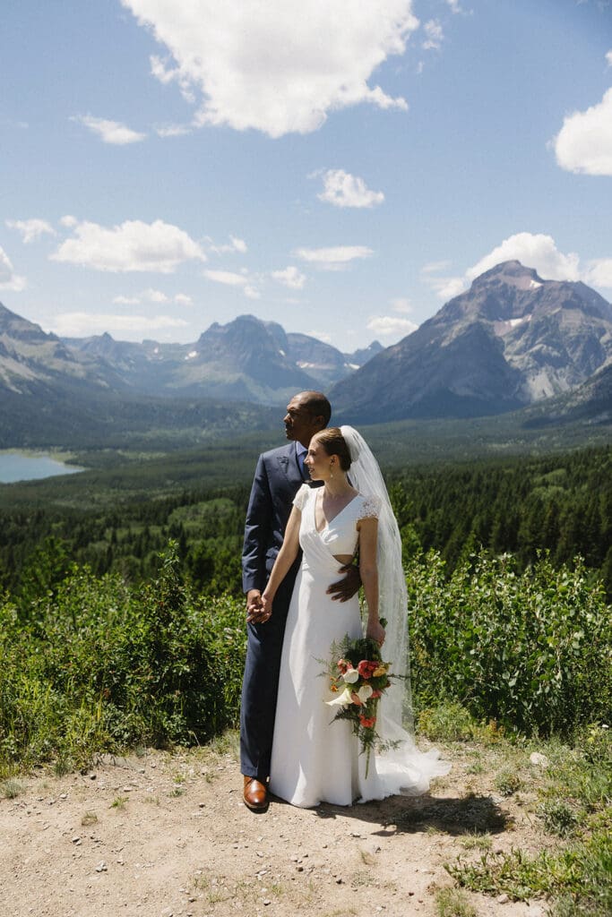 Bride and Groom at their wedding in Two Medicine in Glacier National Park